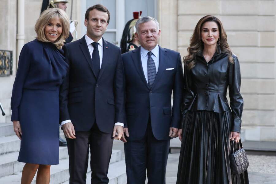 Rania et Abdallah II de Jordanie, Emmanuel et Brigitte Macron chic à l'Elysée