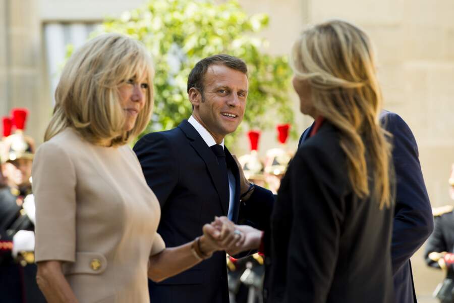 Brigitte et Emmanuel Macron ont reçu Kyriakos Mitsotakis, le premier ministre grec et son épouse