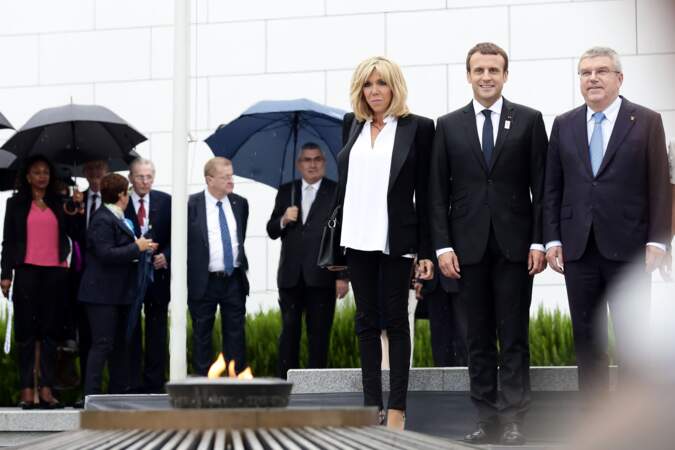 Emmanuel et Brigitte Macron, reçus par le président du Comité International Olympique Thomas Bach, à Lausanne