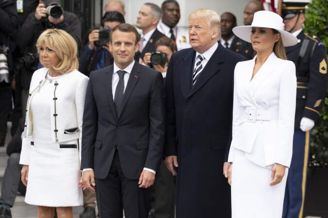 Emmanuel, Brigitte Macron, Donald et Melania Trump à la Maison Blanche ce mardi 24 avril