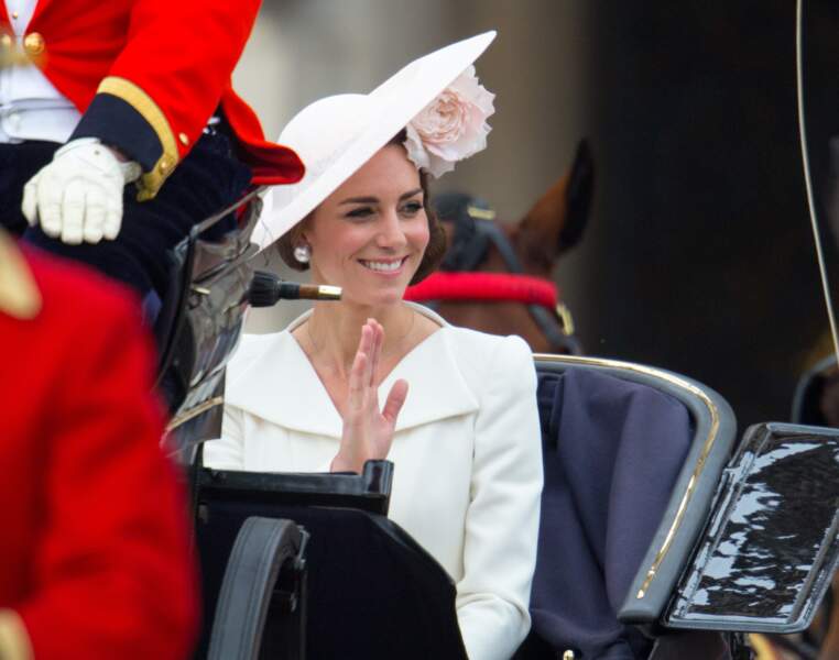 Kate Middleton arrive au palais de Buckingham pour assister à la parade Trooping the Colour, le 11 juin 2016