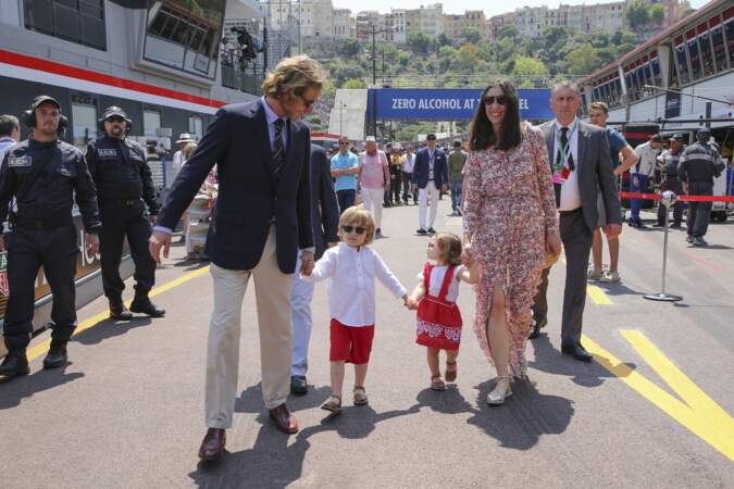 Andrea Casiraghi et sa famille assiste comme tous les ans au grand prix de Monaco, le 28 mai 2017