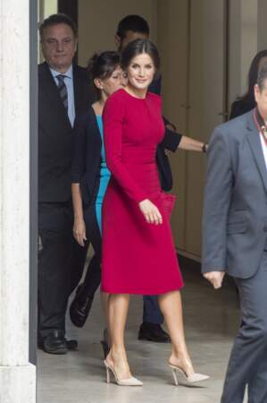 Letizia d'Espagne à Rome, le 16 octobre. Une tenue proche de celle de Kate Middleton au mariage d'Eugénie d'York