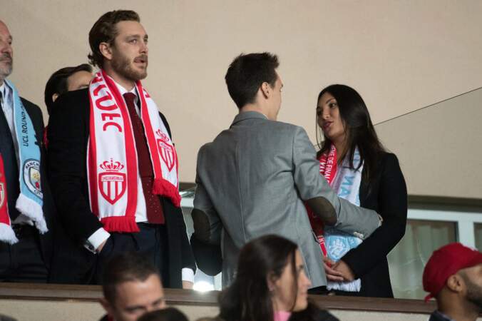 Pierre Casiraghi, Louis Ducruet et sa compagne Marie assistent au match Monaco-Manchester City le 15 mars