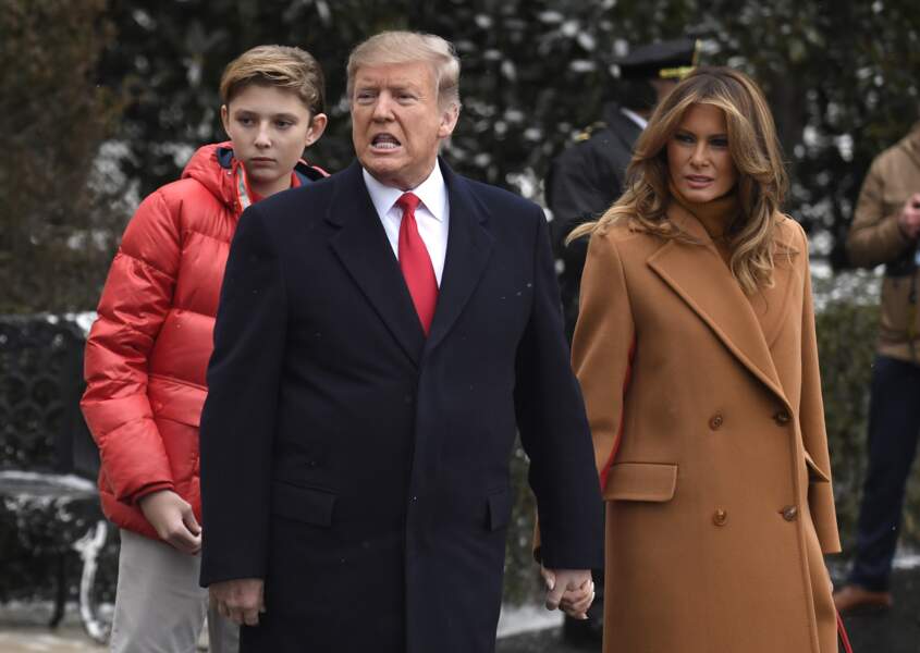 Donald, Melania et Barron Trump, sur le départ pour la Floride, à la Maison Blanche, le 1er février 2019