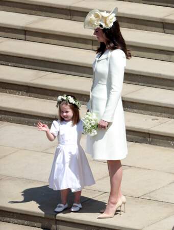 Charlotte et Kate Middleton au mariage d'Harry et Meghan Markle le 19 mai 2018 à Windsor