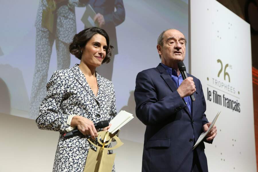 Alessandra Sublet et Pierre Lescure sur la scène des Trophées du film français ce 5 février