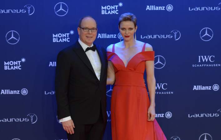 Le prince Albert II de Monaco et sa femme la princesse Charlène aux Laureus World Sport Awards 2017 à Monaco