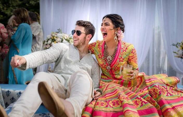  Priyanka Chopra et Nick Jonas, lors de la cérémonie précédant leur mariage, le 30 novembre 2018 en Inde