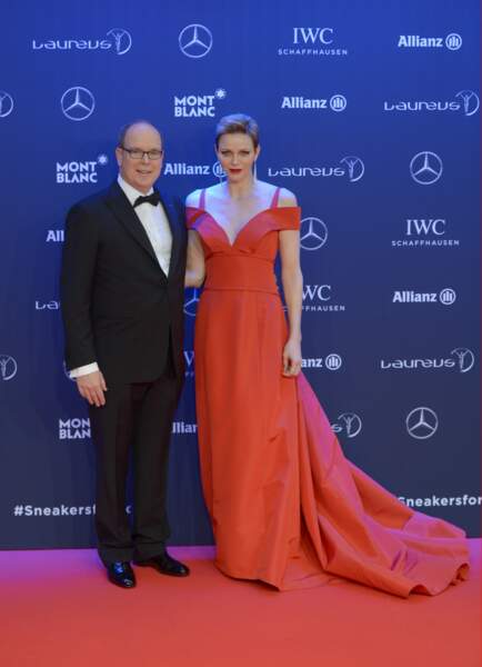 En robe en soie Carolina Herrera aux Laureus World Sport Awards le 14 février 2017 à Monaco