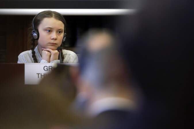 Greta Thunberg, 16 ans, assiste à un séminaire sur le climat au Sénat italien à Rome, le 18 avril 2019.