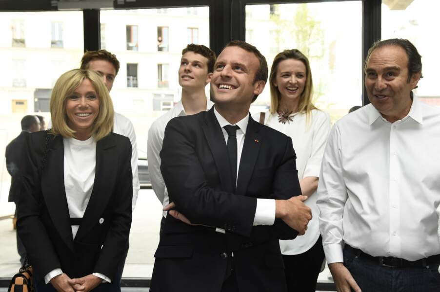 29 juin :  Brigitte Macron et Emmanuel Macron en noir et blanc pour l'inauguration de Station-F