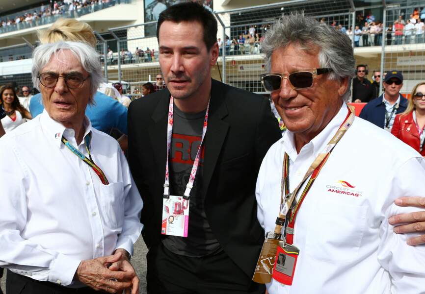 L'acteur Keanu Reeves avec Bernie Ecclestone, le patron de la F1