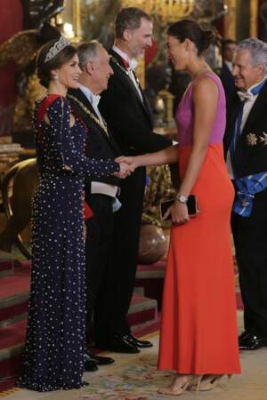 Le roi Felipe VI et la reine Letizia d'Espagne lors du dîner en l'honneur du président du Portugal Rebelo de Sousa