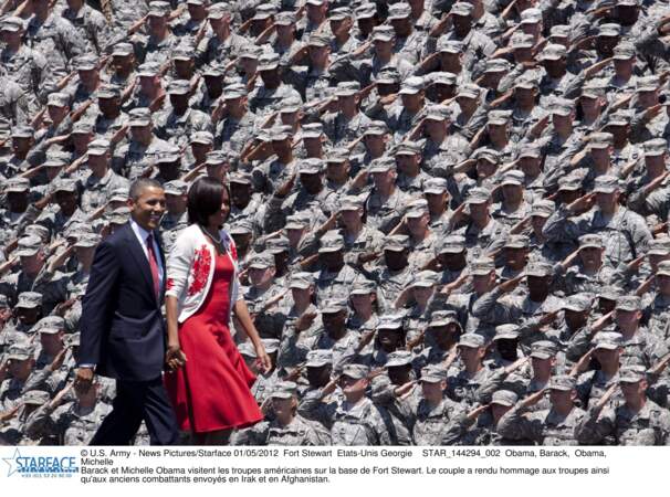 Barack et Michelle Obama visitent les troupes américaines sur la base de Fort Stewart en Georgie. 2012