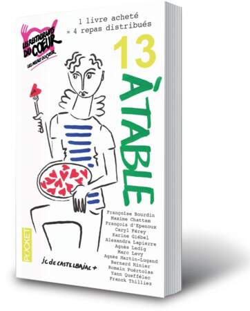 Livre de poche 13 à Table, 5 €  pour 1 livre acheté, 4 repas distribués ( Editions Les Restos du Cœur par Jean-Char