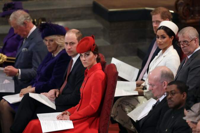 La famille royale d'Angleterre lors de la messe en l'honneur de la journée du Commonwealth, le 11 mars 2019