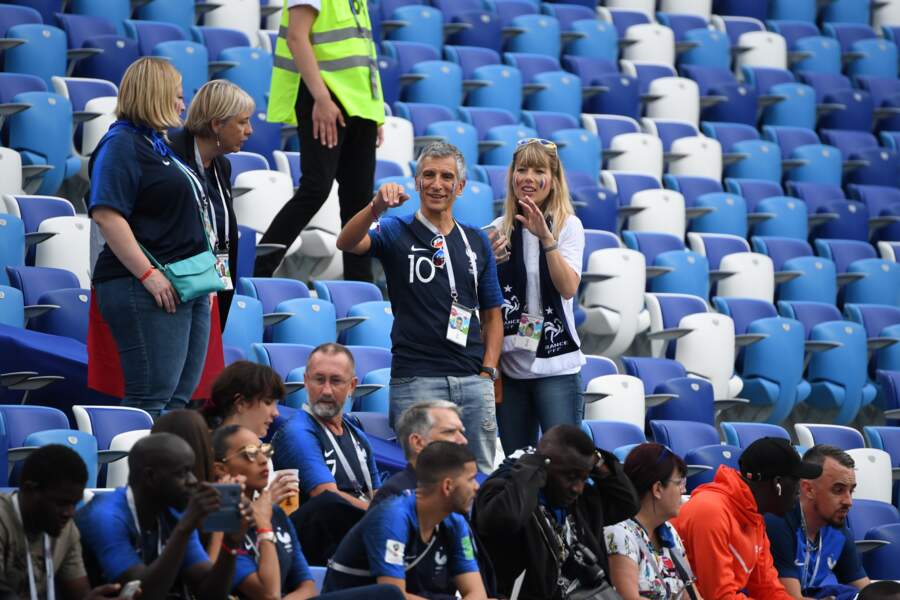 Mélanie Page et Nagui supporters de la France lors d'un match de coupe du monde le 6 Juillet 2018