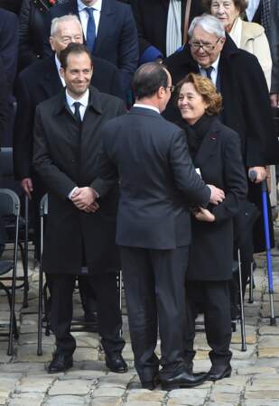 François Hollande auprès de Micheline Pelletier, la veuve d'Alain Decaux