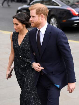 Meghan Markle et le prince Harry à leur arrivée à la cérémonie d'une commémoration, à Londres, le 23 avril 2018.