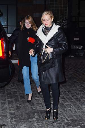 Jennifer Lawrence et Emma Stone lors d'un dîner à New York en 2015