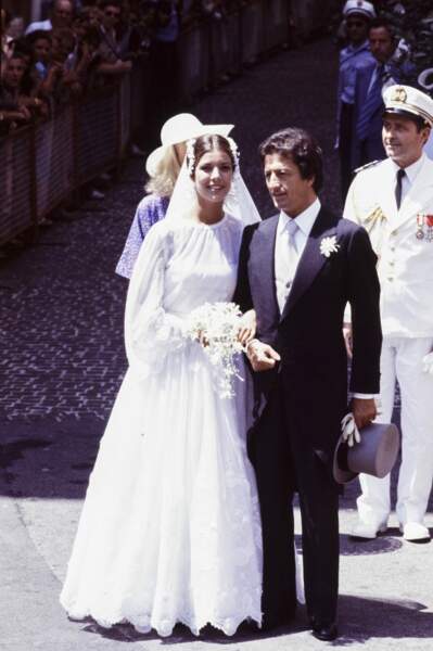Mariage de Caroline de Monaco (dans une robe Marc Bohan) et de Philippe Junot à Monaco le 28 juin 1978