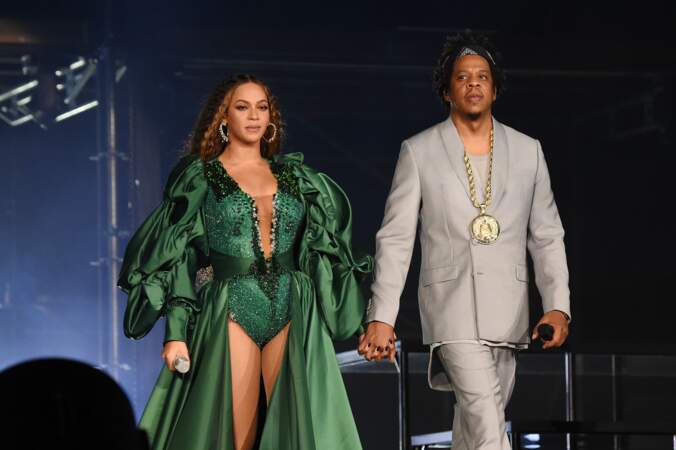 Beyonce sublime dans une robe verte majestueuse avec Jay-Z