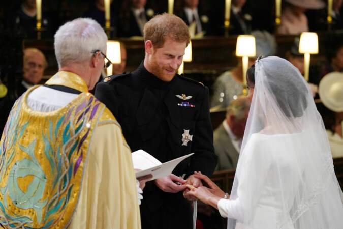 Le prince Harry et Meghan Markle à la cérémonie de leur mariage à la chapelle St George à Windsor, le 19 mai 2018