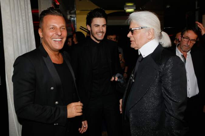 Jean Roch, Baptiste Giabiconi et Karl Lagerfeld à la soirée "Giabiconistyle.com opening" au Vip Room, en 2015 
