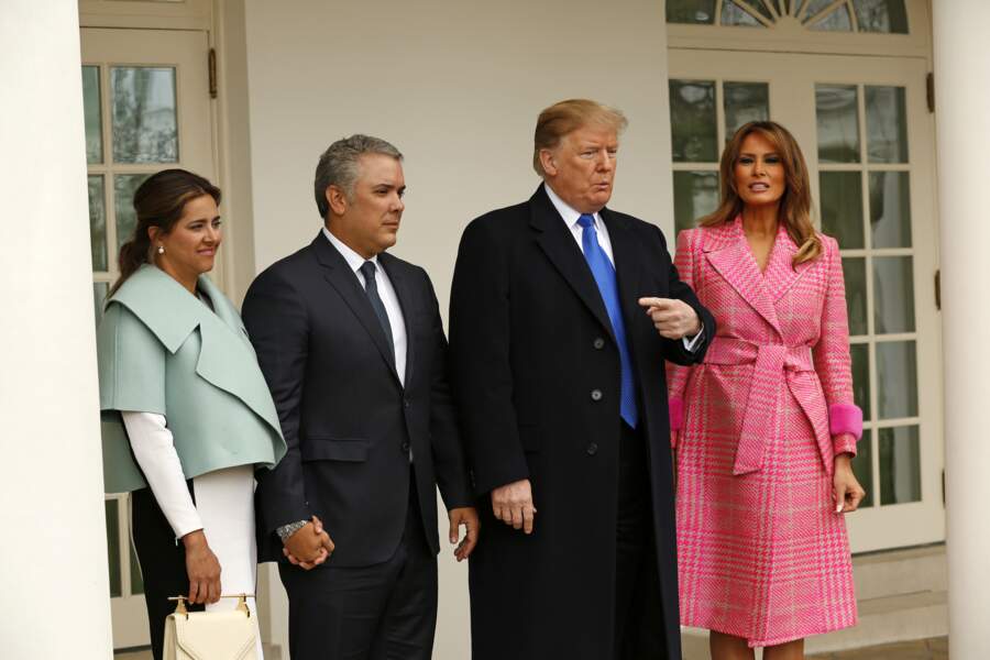 La First lady était tout sourire aux côtés d'Ivan Duque et de son épouse, ce 13 février 