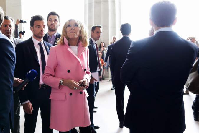 José Pietroboni (chef du protocole), Tristan Bromet (chef de cabinet) et Brigitte Macron