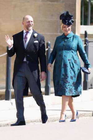 Mike et Zara Tindall (en manteau Claire Mischevani) au mariage du prince Harry et de Meghan Markle, le 19 mai 2018