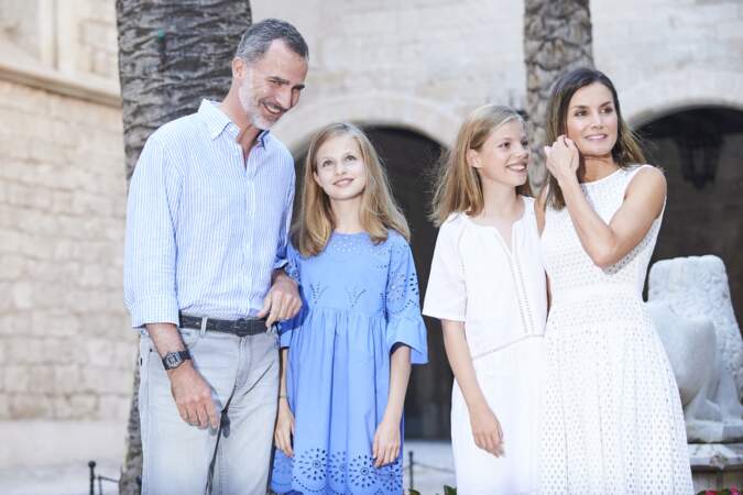 La princesse Sofia d'Espagne et sa famille au palais Almudaina à Palma le 29 juillet 2018