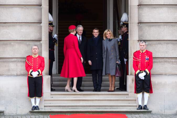 Le roi Philippe, la reine Mathilde de Belgique, Emmanuel et Brigitte Macron à Bruxelles le 19 novembre 2018