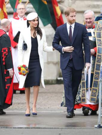 La famille royale d'Angleterre quitte la cérémonie du Commonwealth en l'abbaye Westminster à Londres, en mars 2018.
