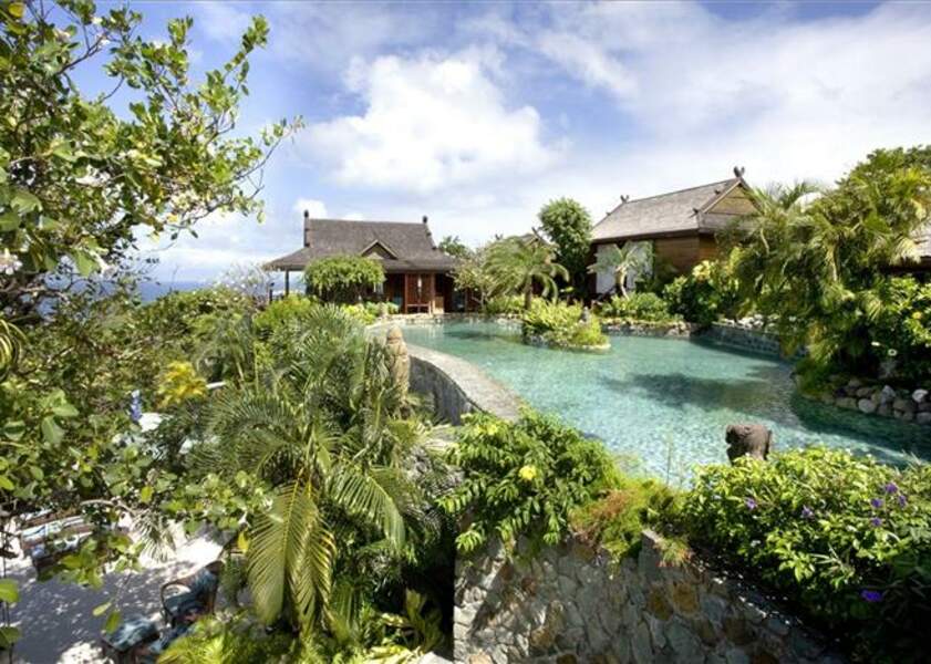 Sublime piscine dans le jardin de la villa de David Bowie à l'île Moustique