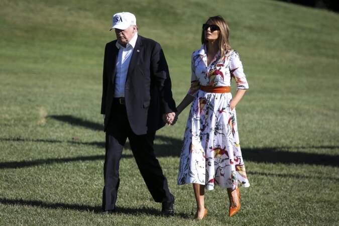 Melania Trump en robe à imprimé tropical Erdem, le 8 juillet 2018 à Washington