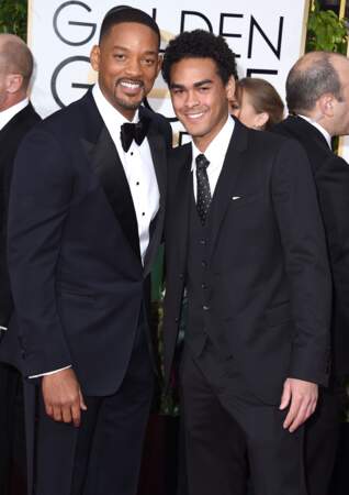 Will Smith, accompagné de son fils Trey, lors de la cérémonie des Golden Globes, le 10 janvier 2016 à Beverly Hills