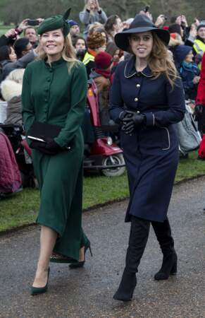 La princesse Béatrice d'York et Autumn Phillips lors de la messe de Noël à Sandringham, le 25 décembre 2018