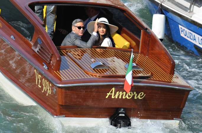 George et Amal Clooney se rendent à leur mariage civil à la mairie de Venise, le 29 septembre 2014