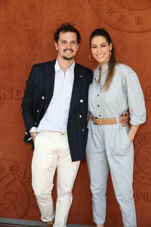 Laury Thilleman et son compagnon Juan Arbelaez lors des internationaux de tennis de Roland Garros à Paris le