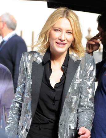 Cate Blanchett lors de l'enregistrement du Late Late Show, à Londres le 18 juin 2018