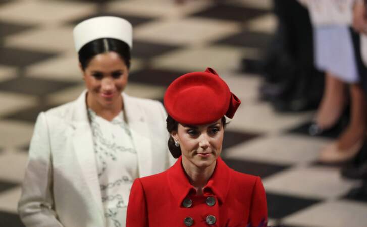 Meghan et Kate à l'Abbaye de Westminster pour une sortie officielle, à Londres, le 11 mars 2019.