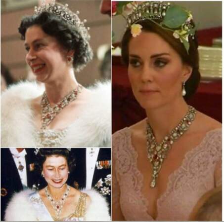 Kate marche dans les pas de la reine Elizabeth II : sa tiare et son collier lui appartenaient