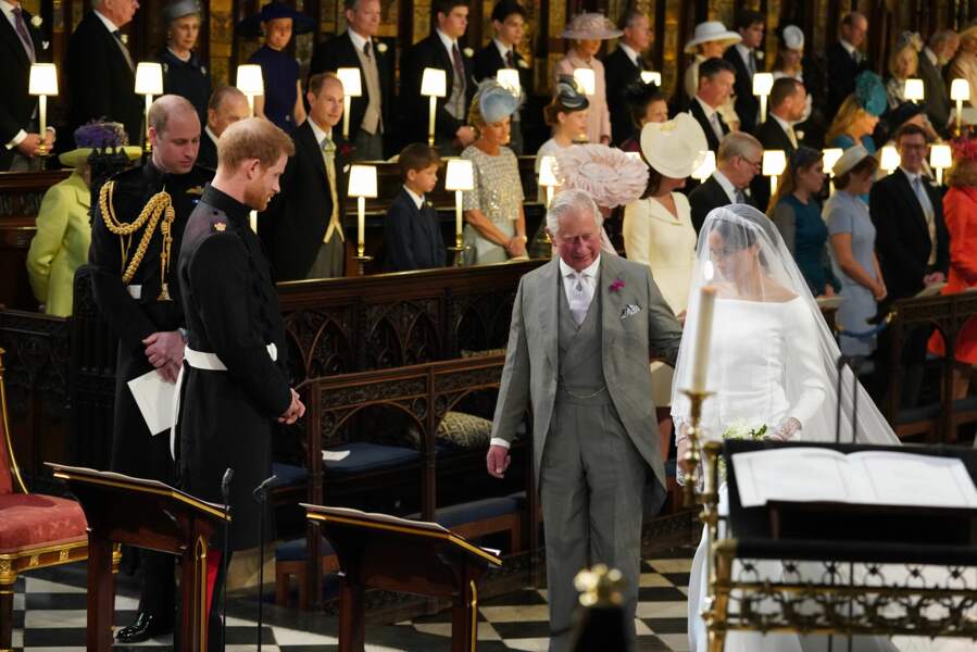 Charles III avec Meghan Markle lors de la cérémonie de son mariage avec Harry à Windsor, le 19 mai 2018