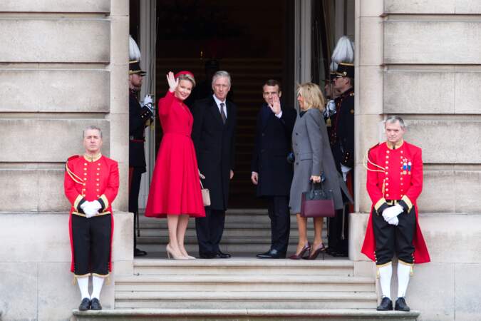 Le roi Philippe, la reine Mathilde de Belgique, Emmanuel et Brigitte Macron à Bruxelles le 19 novembre 2018