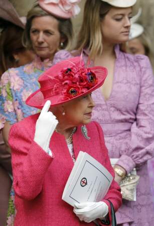 La reine Elizabeth II lors du mariage de Lady Gabriella Windsor, samedi 18 mai à la chapelle Saint George.