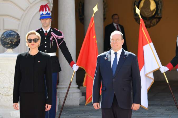 Charlène de Monaco et le prince Albert II attendent l'arrivée du couple présidentiel chinois, le 24 mars 2019