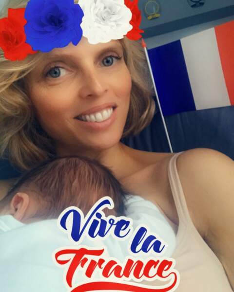 Sylvie Tellier, supportrice des bleus, devenue maman pour la troisième fois le 14 juillet 2018 