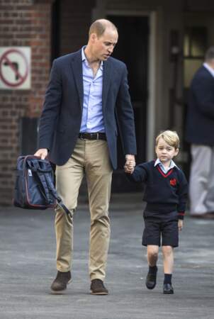 Le prince William emmène son fils le prince George pour son premier jour à l'école à Londres le 7 septembre 2017